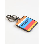 Dolce & Gabbana Multicolor DG Rubber Logo Silver Men's Keychain Keyring with colorful stripes and logo engraving, made in Italy.