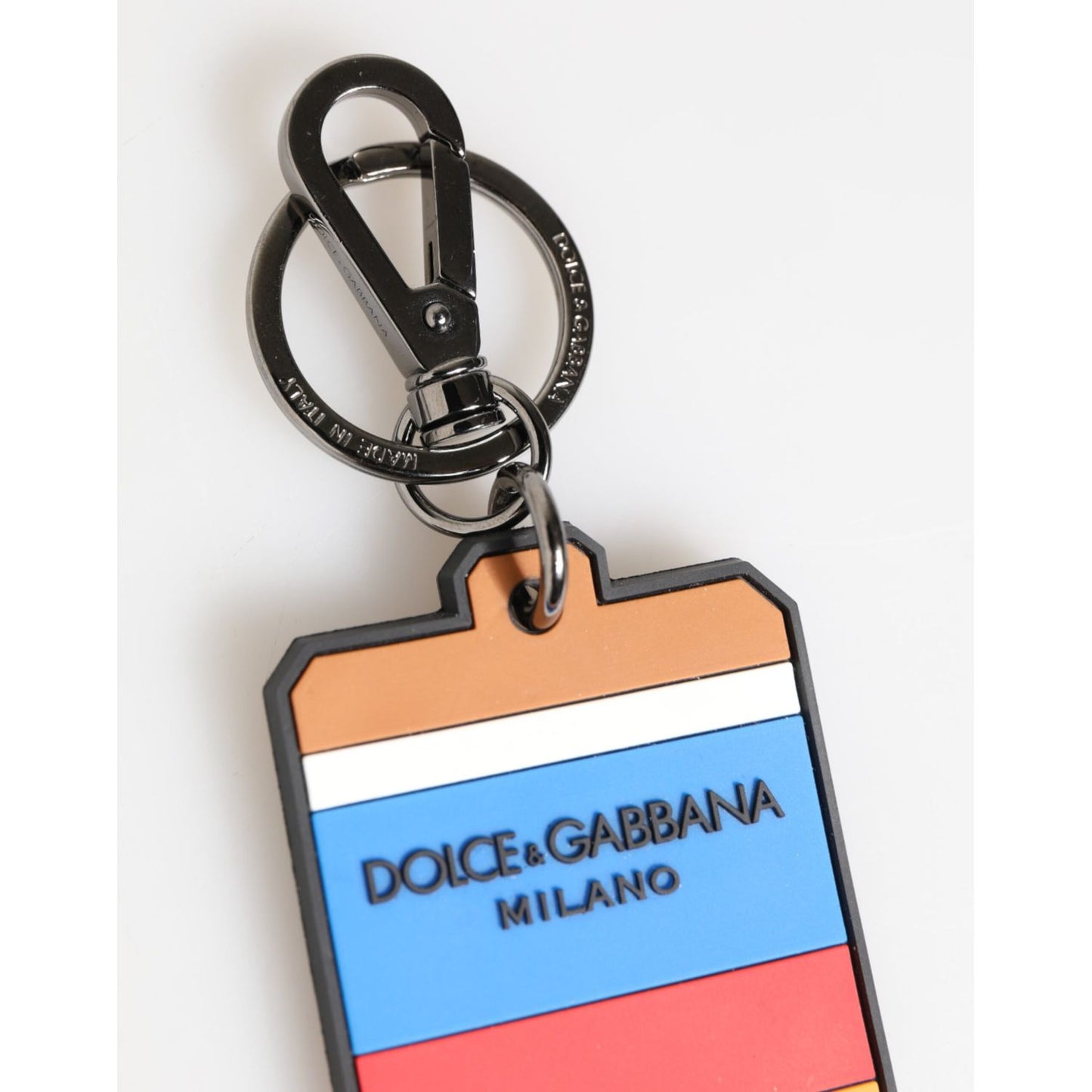 Dolce & Gabbana Multicolor DG Rubber Logo Silver Men's Keychain Keyring featuring a colorful design with logo details and metal hardware.