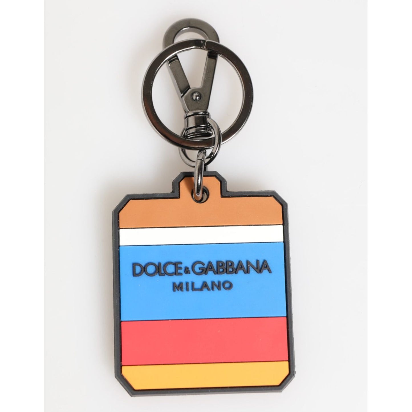 Dolce & Gabbana Multicolor DG Rubber Logo Silver Men's Keychain Keyring with engraved metal hardware.