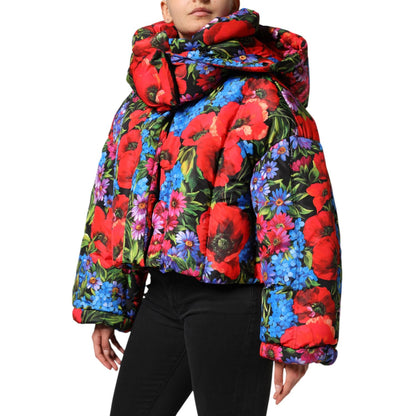 Dolce & Gabbana Multicolor Floral Hooded Puffer Coat Jacket