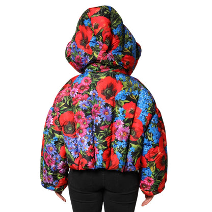 Dolce & Gabbana Multicolor Floral Hooded Puffer Coat Jacket