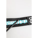Close-up of Dolce & Gabbana Multicolor Logo Polyester Brass Holder Keychain Keyring with DG logo and black strap detail.