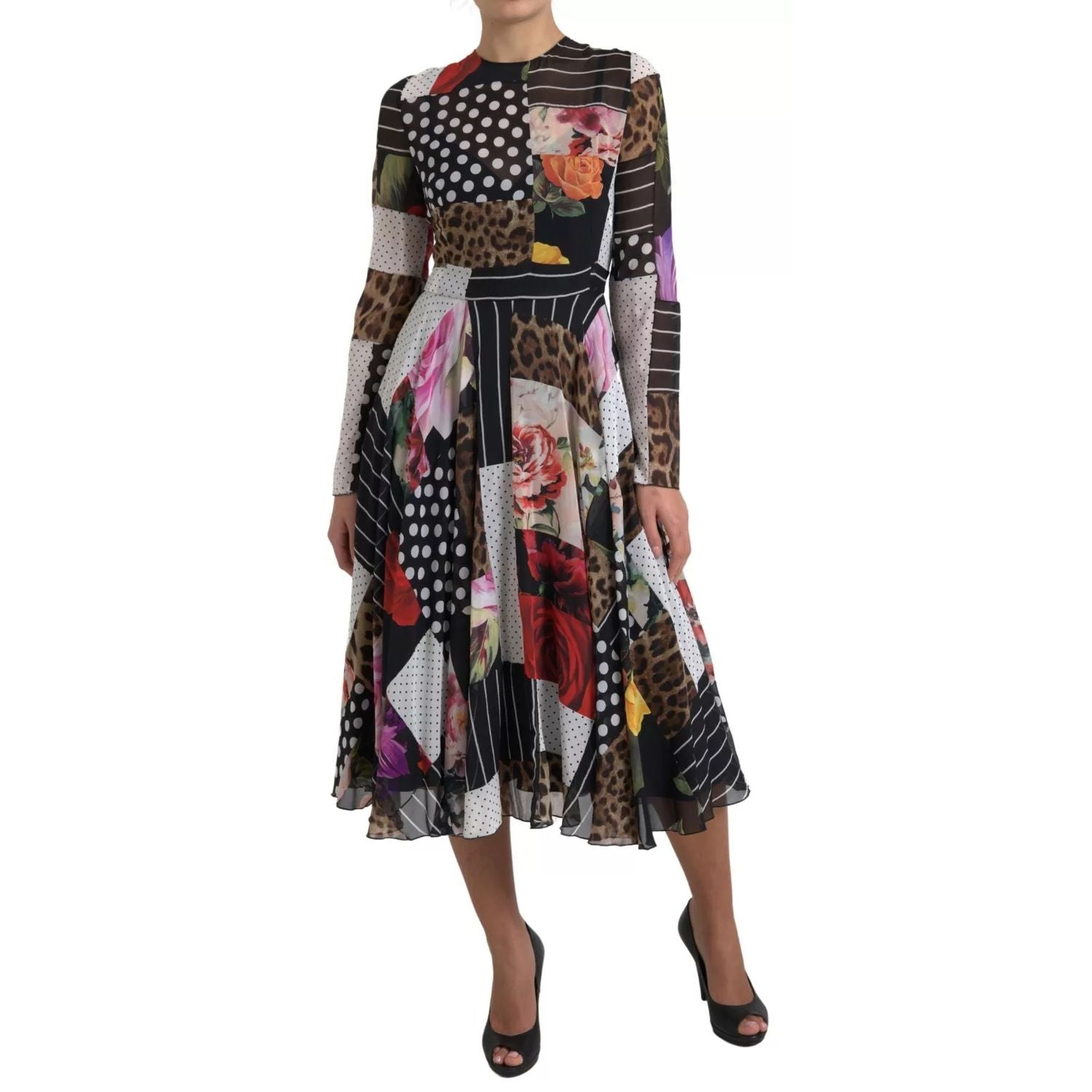 Dolce & Gabbana Multicolor Patchwork Floral Leopard Dress