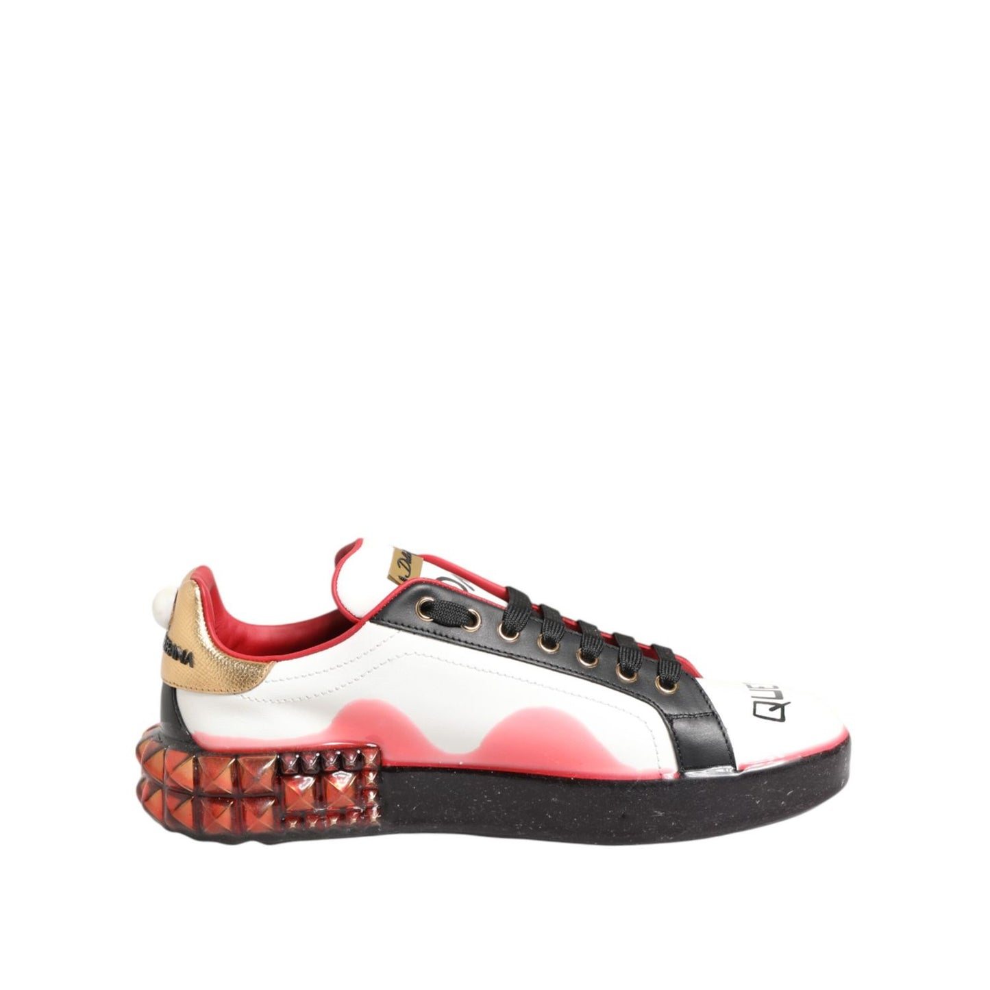 Dolce & Gabbana Multicolor Portofino Low Top Sneakers Shoes in calfskin leather with logo and decorative stones.