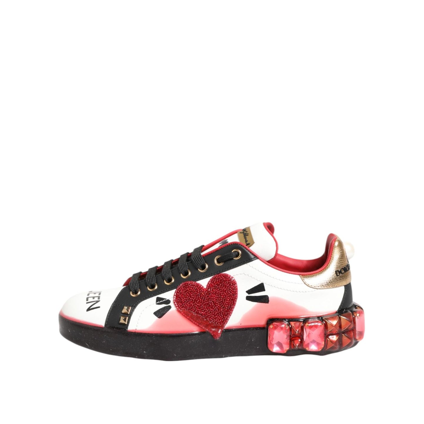 Dolce & Gabbana Multicolor Portofino Low Top Sneakers Shoes in calfskin leather with bold colors and logo details, minor defect noted.