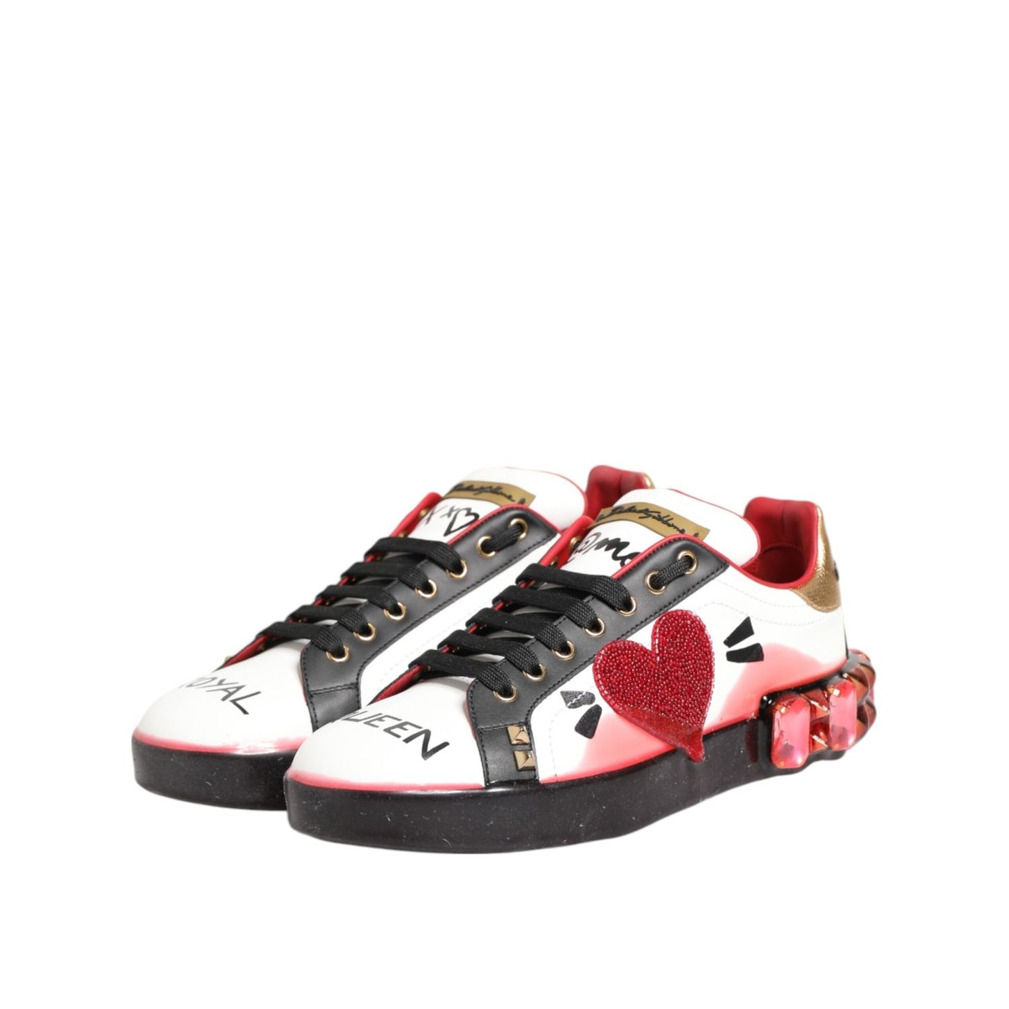 Dolce & Gabbana Multicolor Portofino Low Top Sneakers Shoes in calfskin with bold colors and decorative stones, made in Italy.