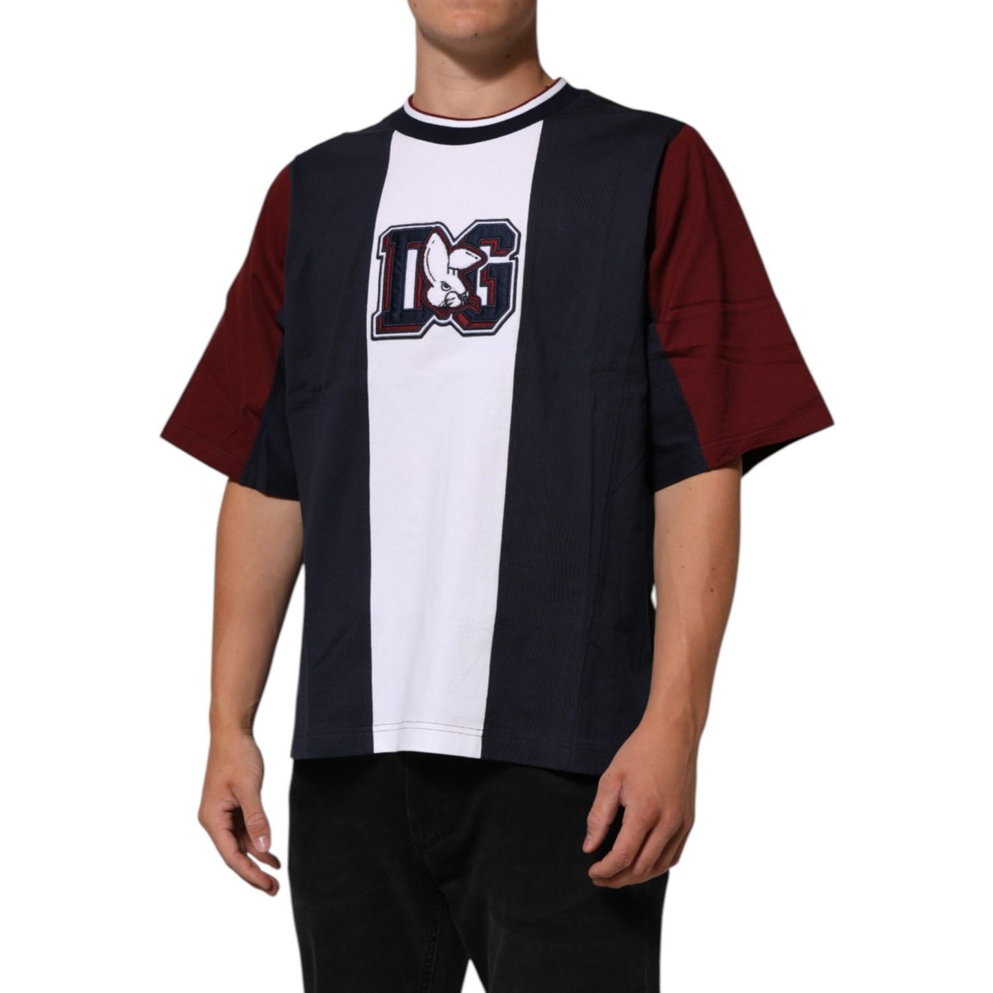 Dolce & Gabbana Multicolor Striped Cotton Men Crew Neck T-shirt featuring bold stripes and a comfortable design.