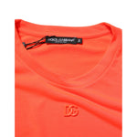 Dolce & Gabbana Neon Orange Polyester Men Crew Neck T-shirt with logo detail and smooth texture.