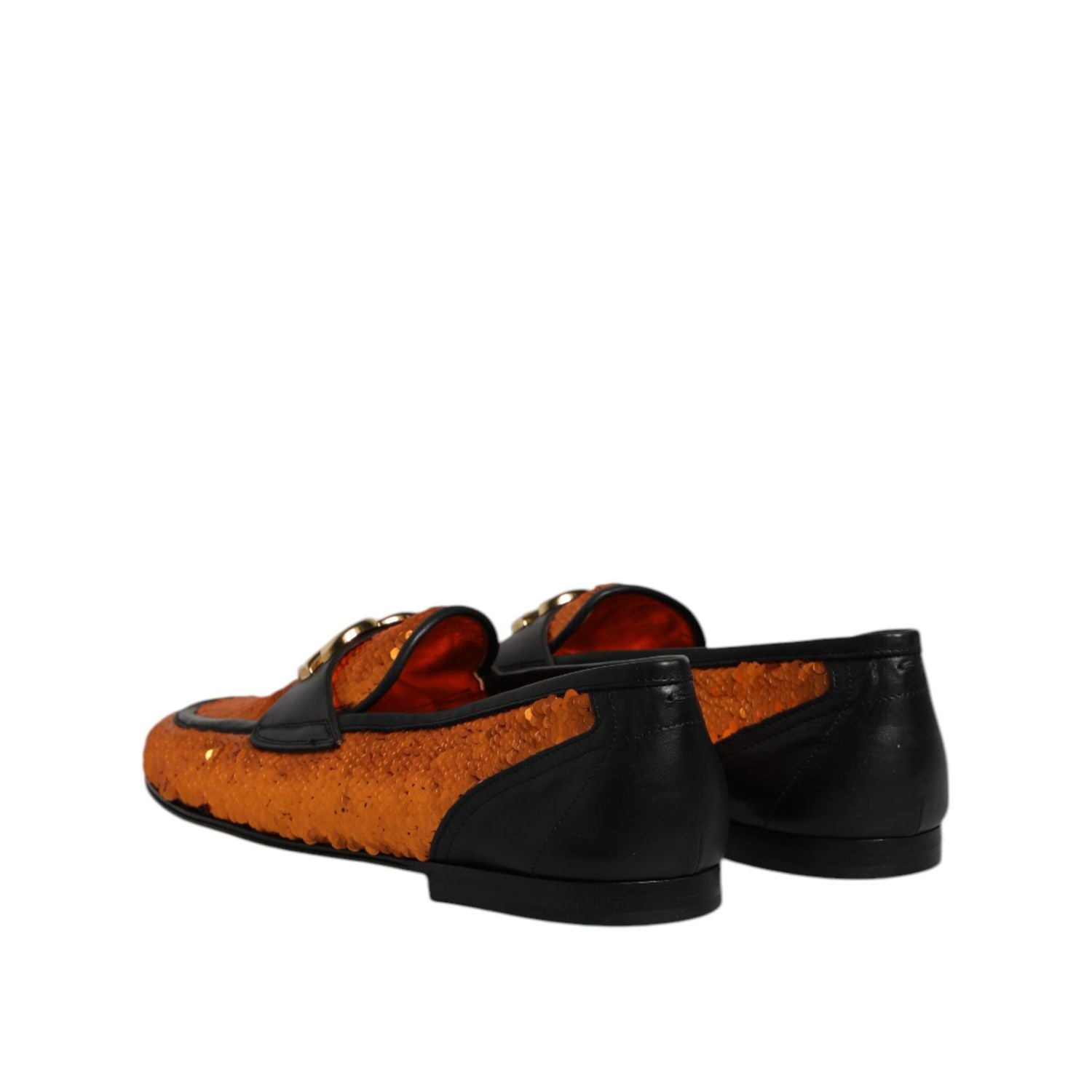 Dolce & Gabbana Orange Sequin Embellished Men Loafers Shoes