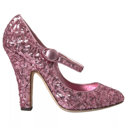 Dolce & Gabbana Pink Sequin Mary Jane Pumps High Heels Shoes - exclusive Italian footwear with logo details and high craftsmanship.