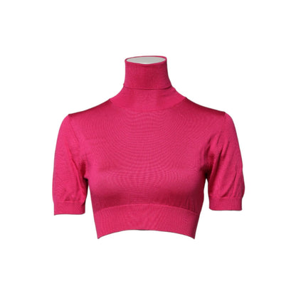 Dolce & Gabbana Pink Silk Knitted Turtleneck Cropped Top