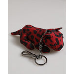 Dolce & Gabbana Red Black Polyester Animal Silhouette Keychain Keyring with sleek metal hardware, luxurious and stylish.