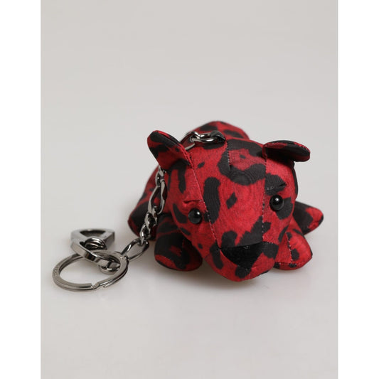 Dolce & Gabbana Red Black Polyester Animal Silhouette Keychain Keyring with metal hardware and sleek design