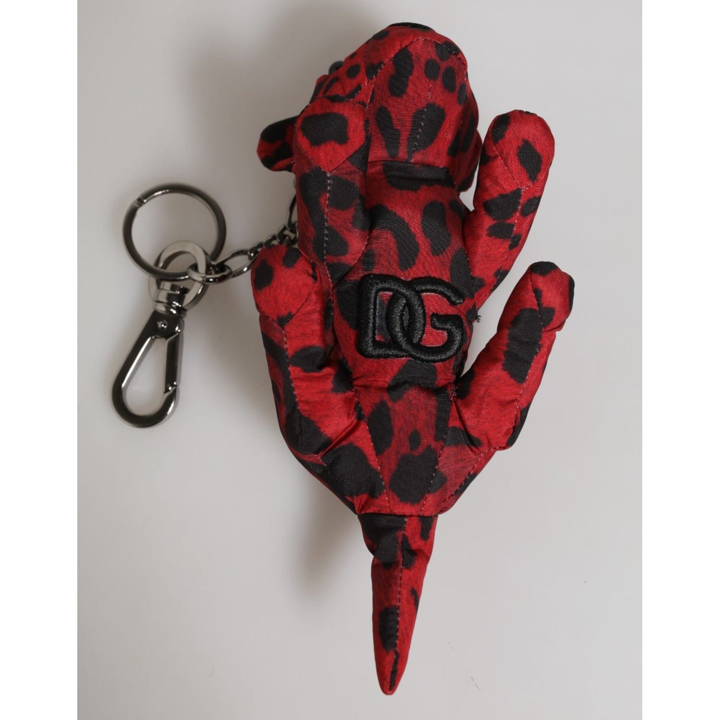 Dolce & Gabbana Red Black Polyester Animal Silhouette Keychain Keyring with durable polyester and sleek metal hardware.