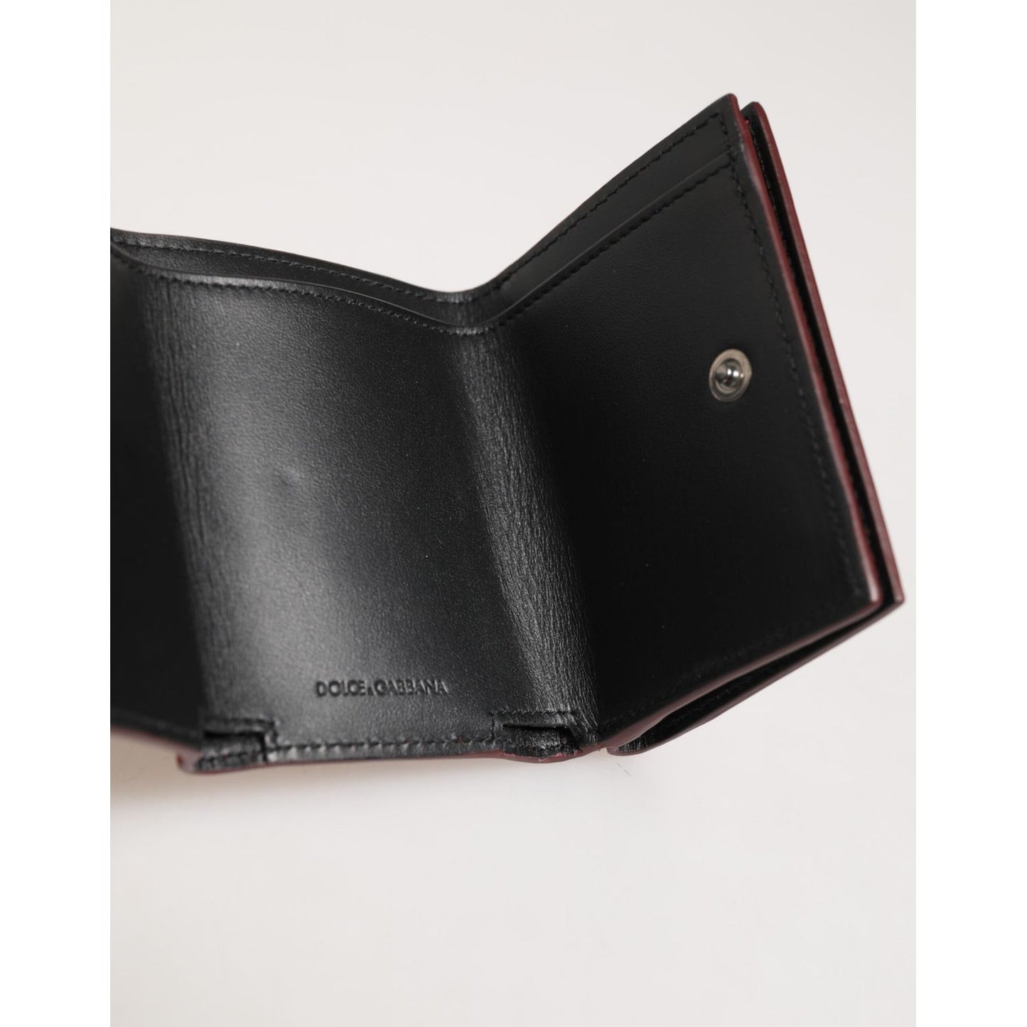 Dolce & Gabbana Red Leather Bold Logo Print Trifold Men Card Holder Wallet interior view