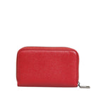 Dolce & Gabbana Red Leather Zip Around Logo Plaque Men Coin Purse Wallet in saffiano leather with silver-tone plaque