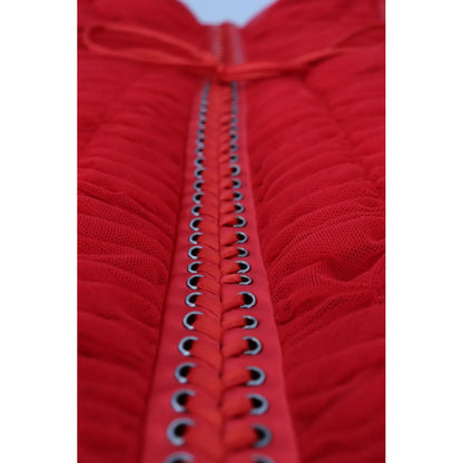 Dolce & Gabbana Red Mesh Trim Bodycon Sheath Midi Dress