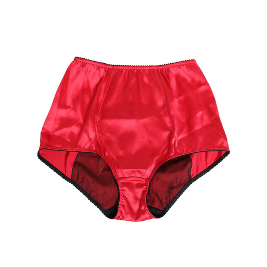 Dolce & Gabbana Red Silk Satin High-Waist Briefs Underwear