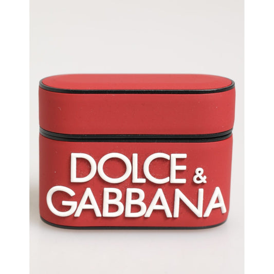 Dolce & Gabbana Red White Silicone Embossed Logo Accessory Airpods Case