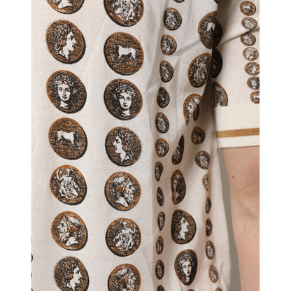 Dolce & Gabbana Silk Ivory Coin Print Logo Men Polo T-shirt