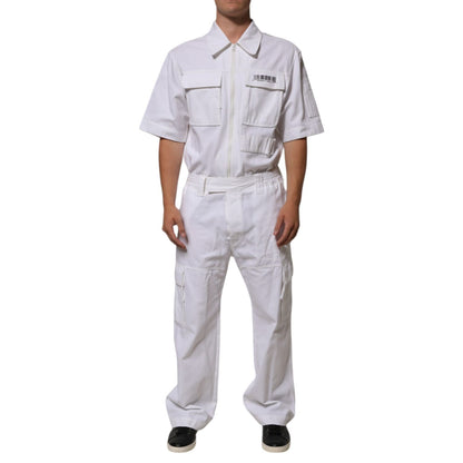 Dolce & Gabbana White Barcode Patch Utility Zip Jumpsuit Pants