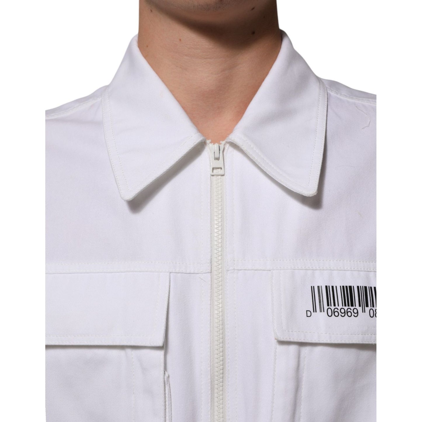 Dolce & Gabbana White Barcode Patch Utility Zip Jumpsuit Pants