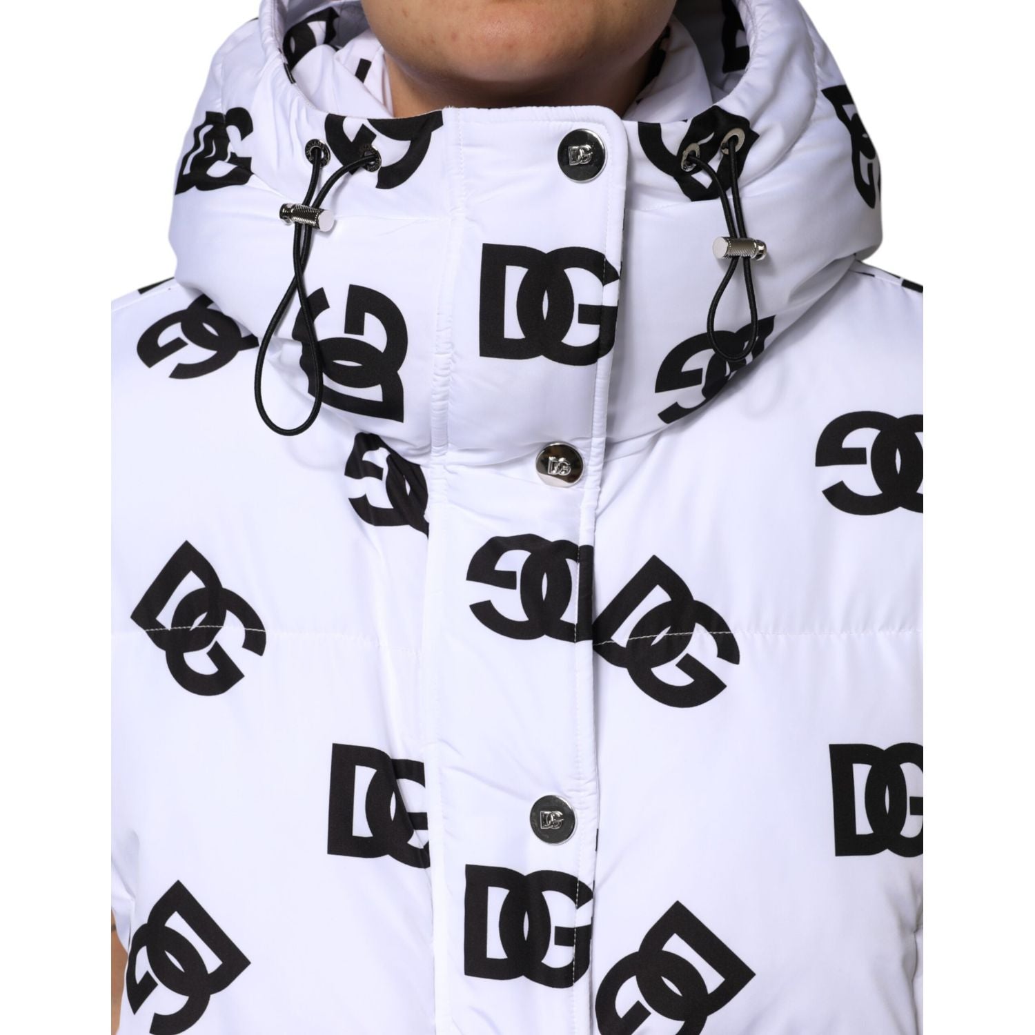 Dolce & Gabbana White Black DG Mania Polyester Puffer Jacket