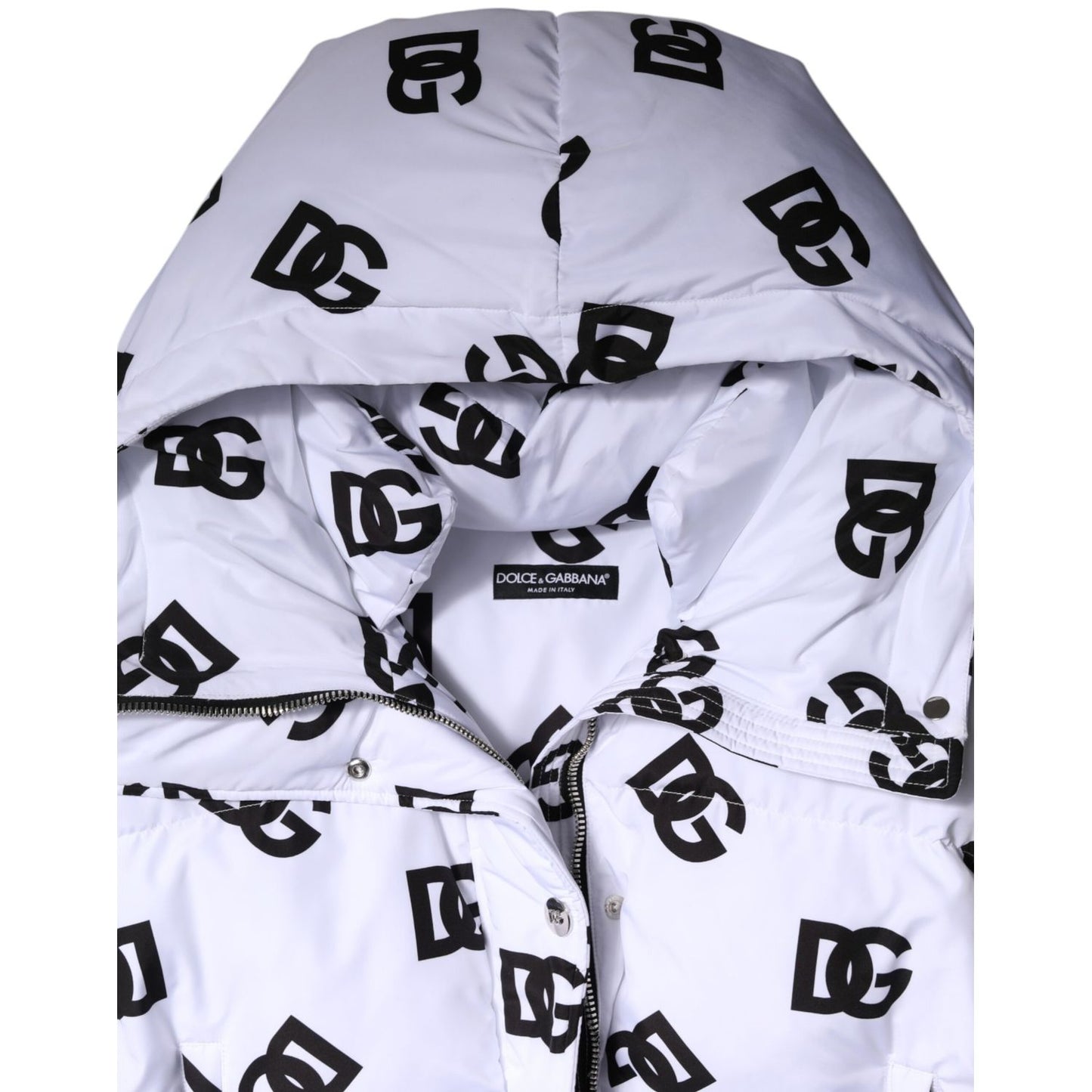 Dolce & Gabbana White Black DG Mania Polyester Puffer Jacket