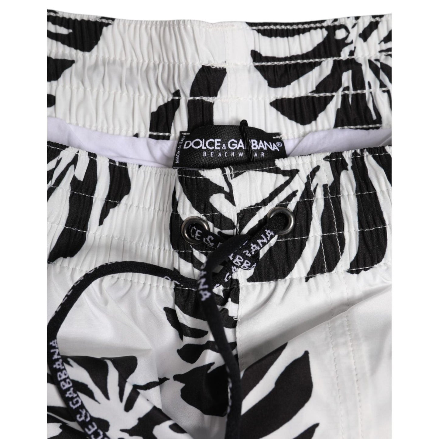 Dolce & Gabbana White Black Print Beachwear Shorts Swimwear