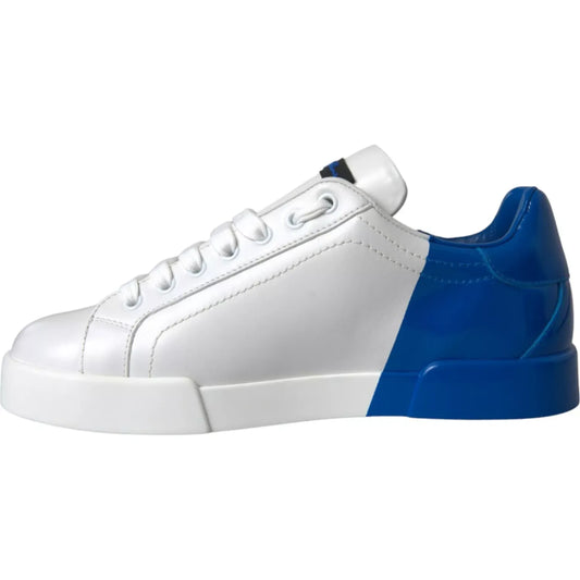 Dolce & Gabbana White Blue Logo Low Top Leather Sneakers Shoes