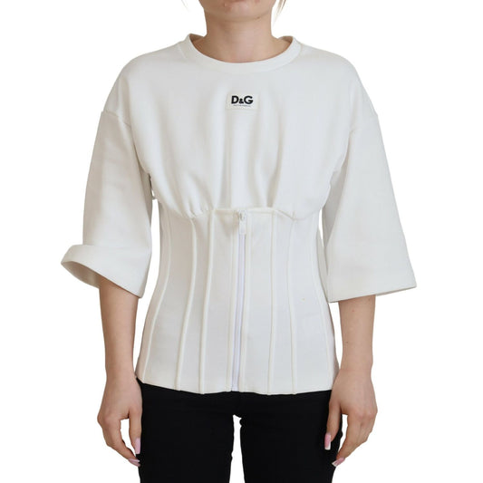 Dolce & Gabbana White Corset Stretch Cotton Top T-shirt