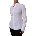 Dolce & Gabbana White Cotton Collared Buttoned Dress Shirt Top with long sleeves, perfect for formal occasions and professional settings.