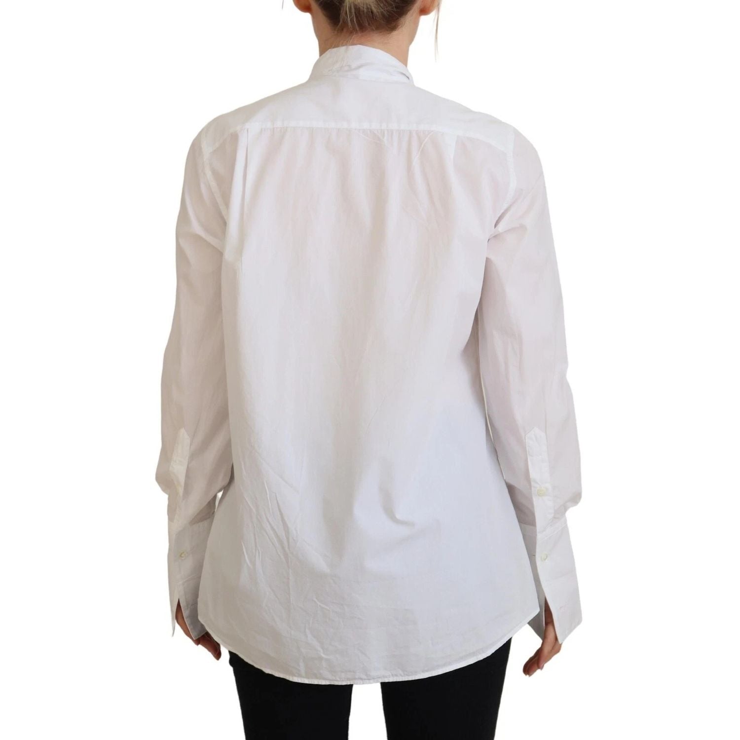 Dolce & Gabbana White Cotton Collared Long Sleeves Formal Top