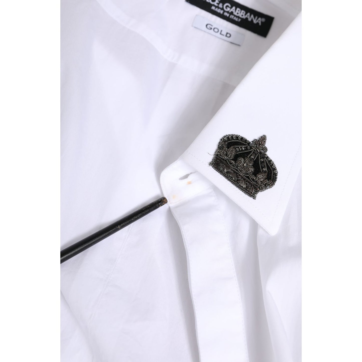 Dolce & Gabbana White Cotton Crown Collar GOLD Formal Shirt