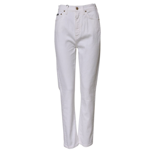 Dolce & Gabbana White Cotton High Waist Straight Denim Jeans