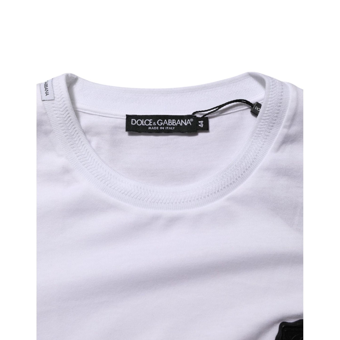 Dolce & Gabbana White Cotton Logo Patch Crew Neck T-shirt