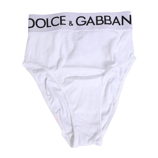 Dolce & Gabbana White Cotton Stretch High Waist Panty Underwear