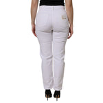 Back view of Dolce & Gabbana White Cotton Tattered BOYFRIEND Denim Jeans, relaxed fit with straight leg, style and comfort.