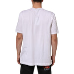 Back view of a Dolce & Gabbana White Cotton V-Neck Short Sleeves T-shirt, featuring a classic fit and short sleeves for versatile style.