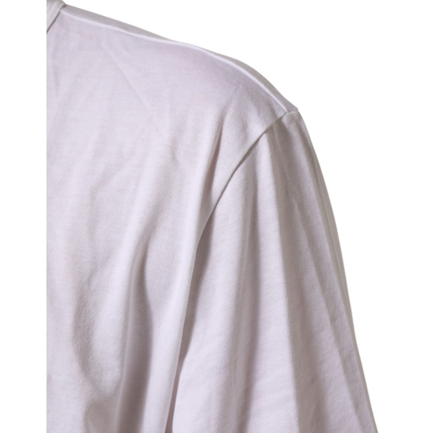 Close-up of Dolce & Gabbana White Cotton V-Neck Short Sleeves T-shirt showcasing soft fabric texture.