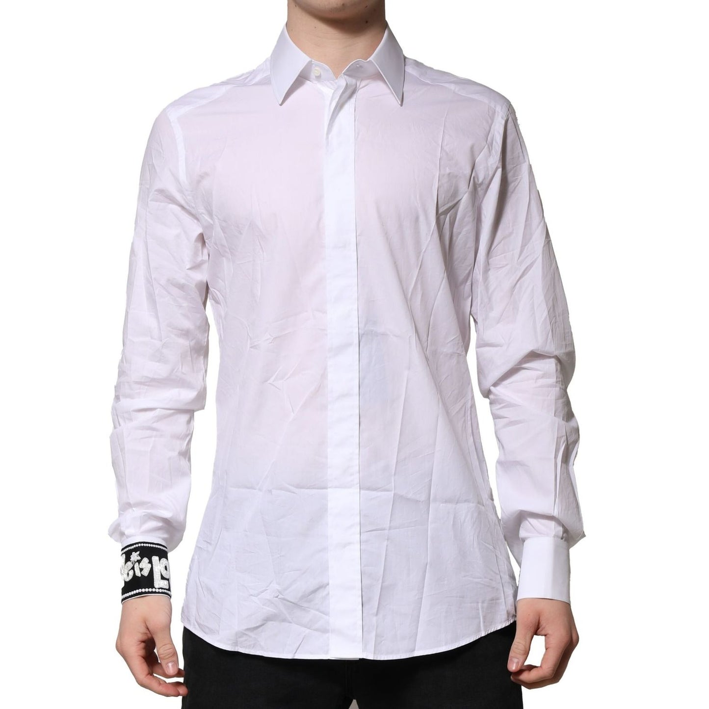 Dolce & Gabbana White GOLD Cotton Men Dress Formal Shirt