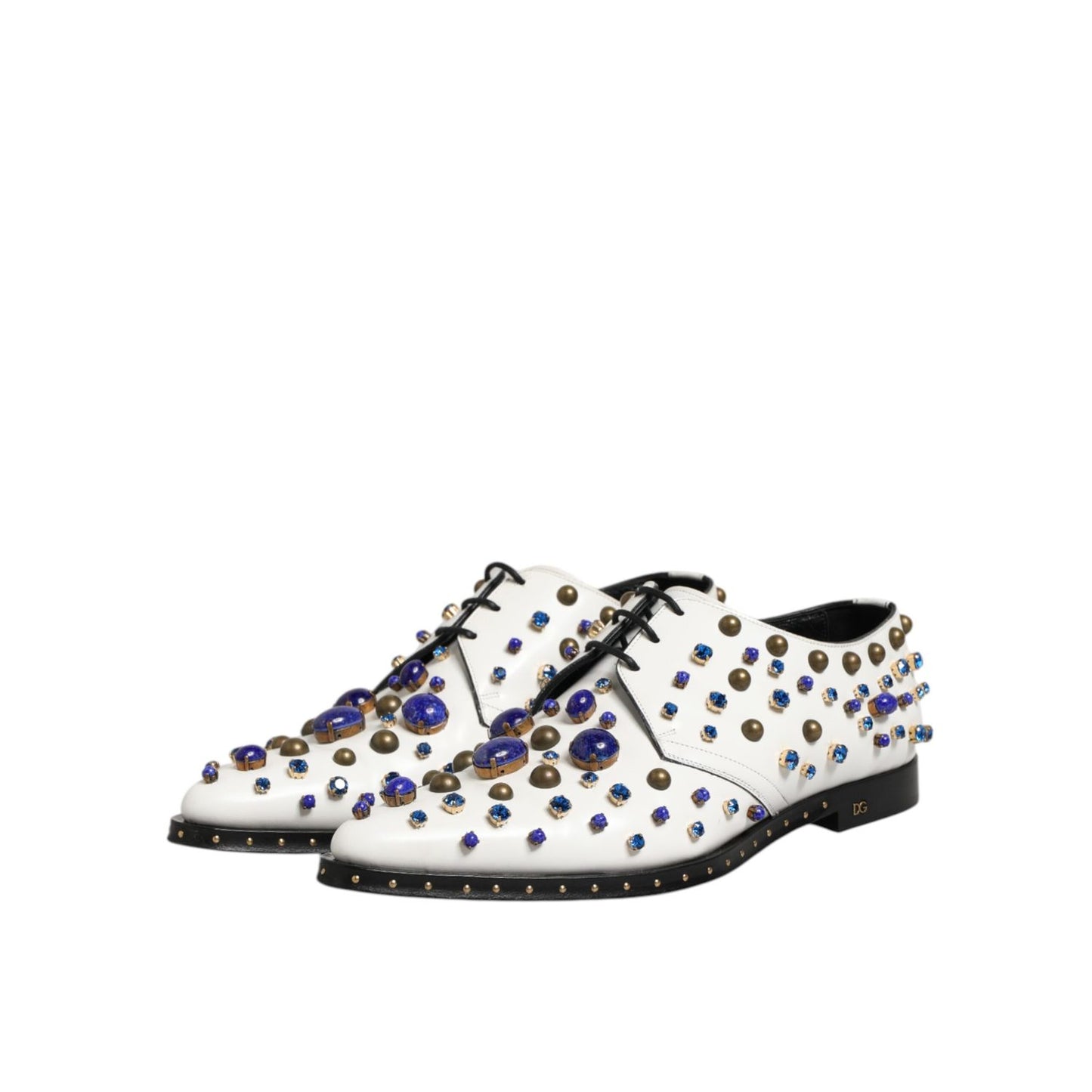 Dolce & Gabbana White Leather Crystals Embellished Dress Shoes