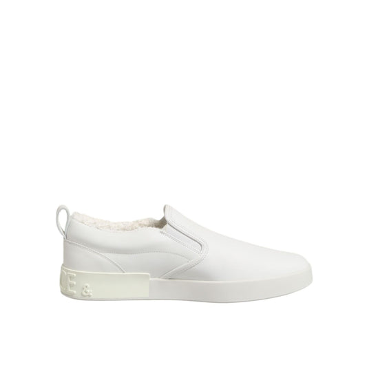 Dolce & Gabbana White Leather Low Top Slip On Sneakers Shoes
