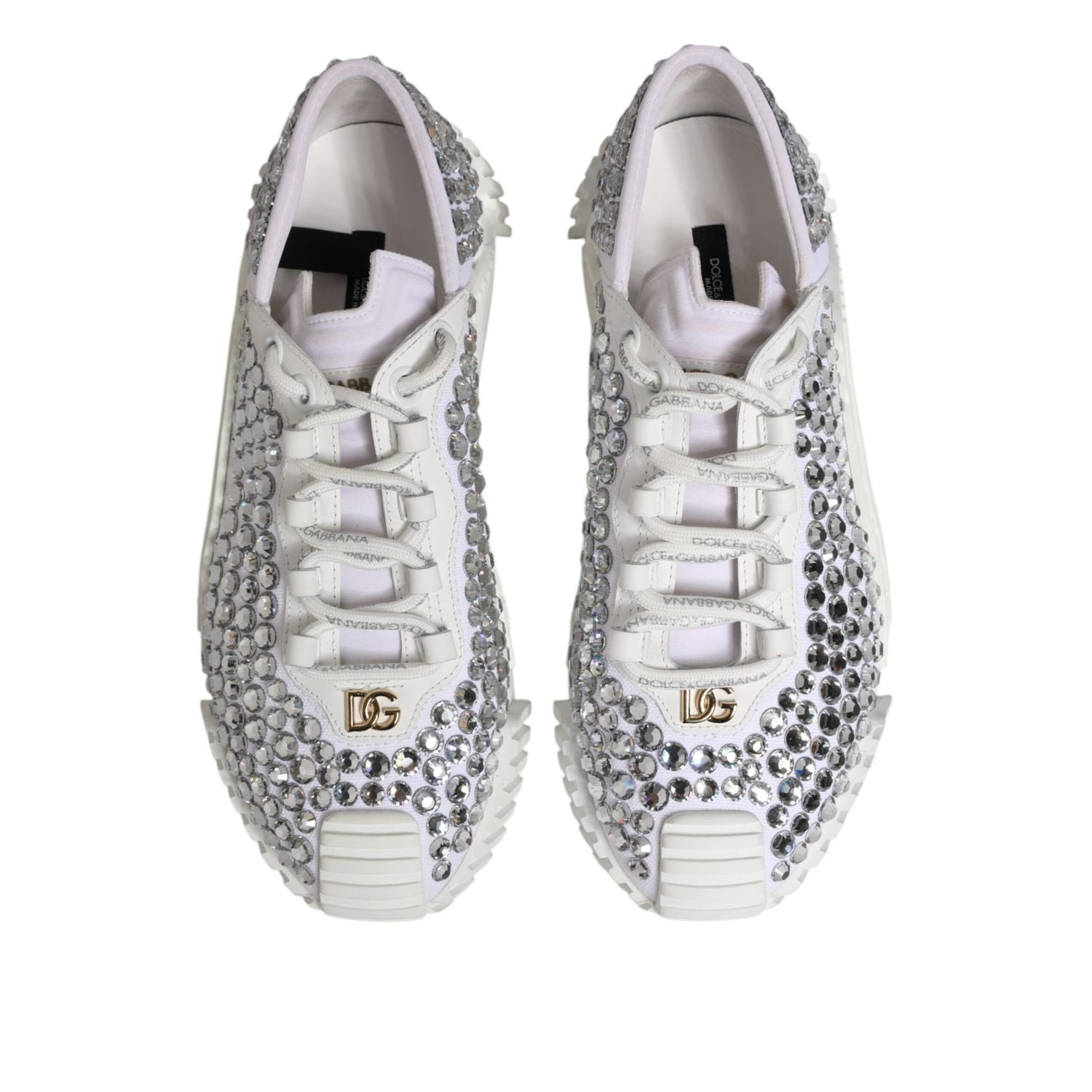 Dolce & Gabbana White NS1 Canvas Leather Embellished Sneakers Shoes