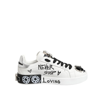 Dolce & Gabbana White Portofino Crystal Sneakers Shoes