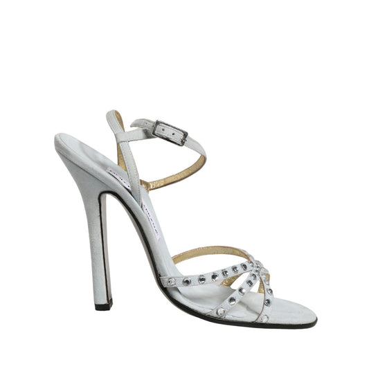 Dolce & Gabbana White Rhinestone High Heeled Sandals Shoes