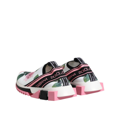 Dolce & Gabbana White Rose Print Sorrento Sneakers Shoes