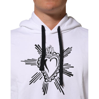 Dolce & Gabbana White Sacred Heart Hooded Sweatshirt Sweater