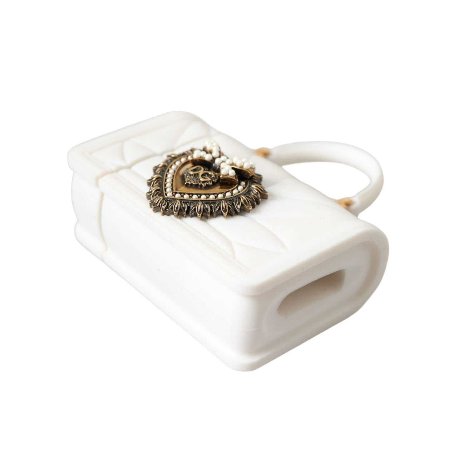 Dolce & Gabbana White Silicone Devotion Heart Cover Hand Bag Airpod Case with quilted effect and gold detailing
