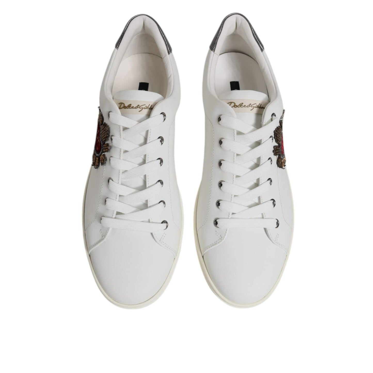 Dolce & Gabbana White Silver Sacred Heart Men Sneakers Shoes